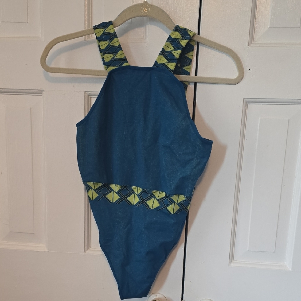 Free People Blue and Green Patterned Swimsuit